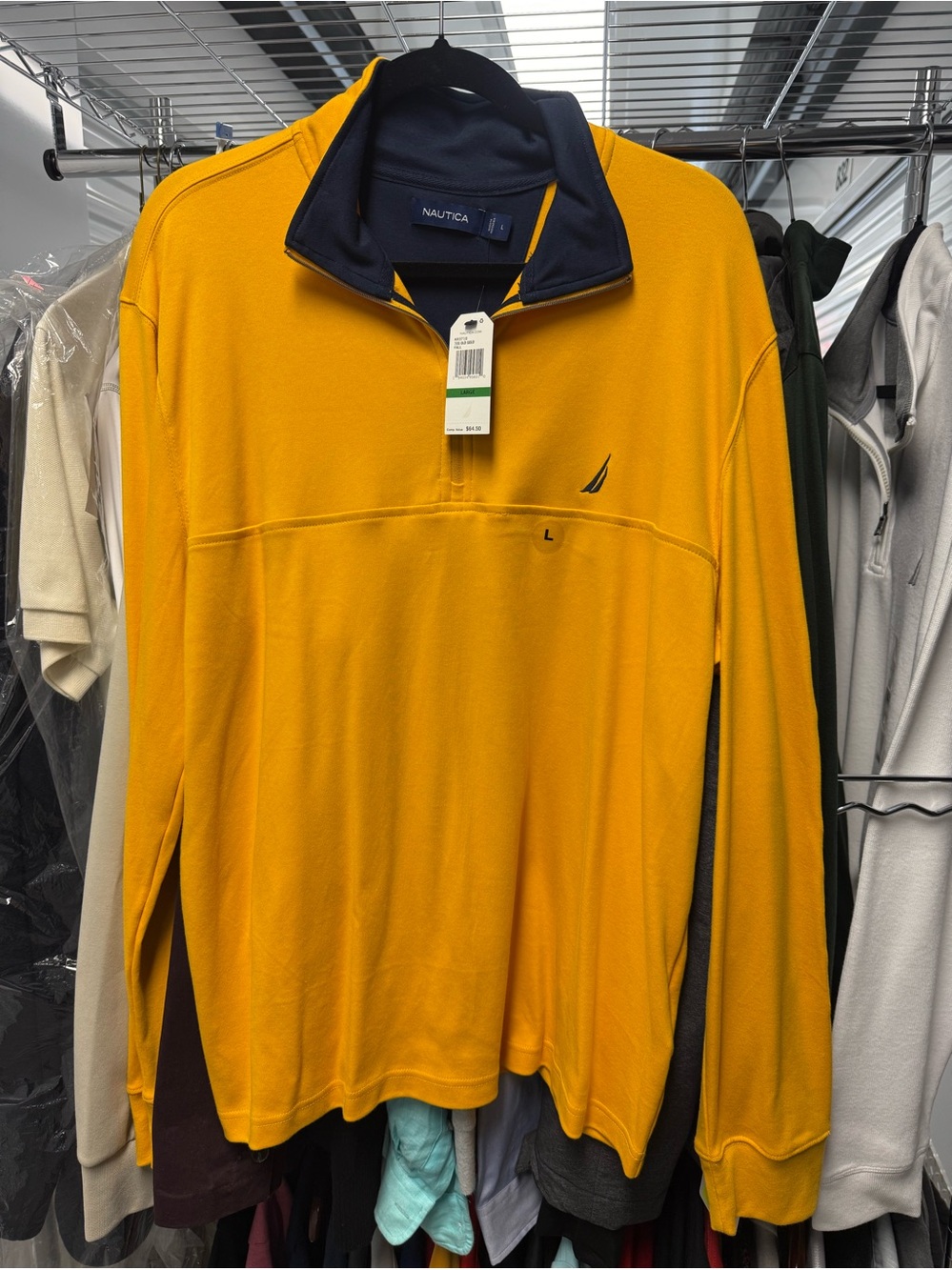 ****NWT - (L) - Nautica Men's Gold Quarter-Zip Pullover with Navy Trim